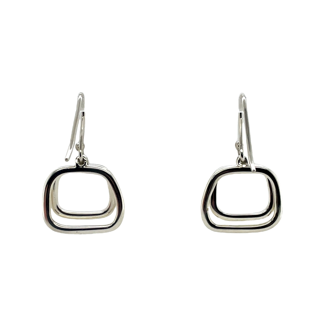 Silver Round Square Earrings