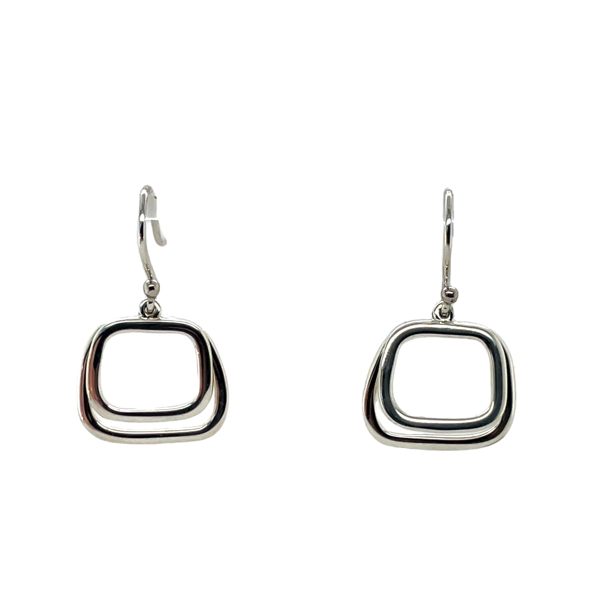 Silver Round Square Earrings