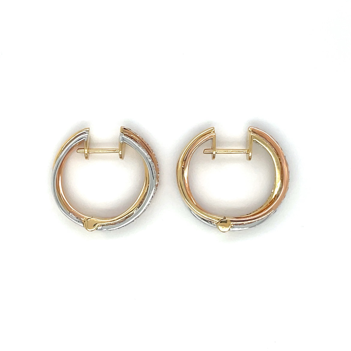 18ct Three-Tone Diamond-Set Hoop Earrings