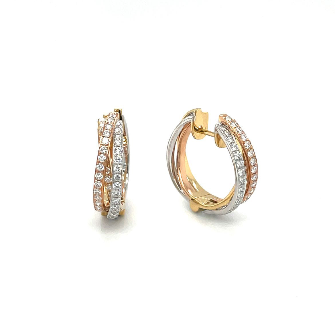 18ct Three-Tone Diamond-Set Hoop Earrings