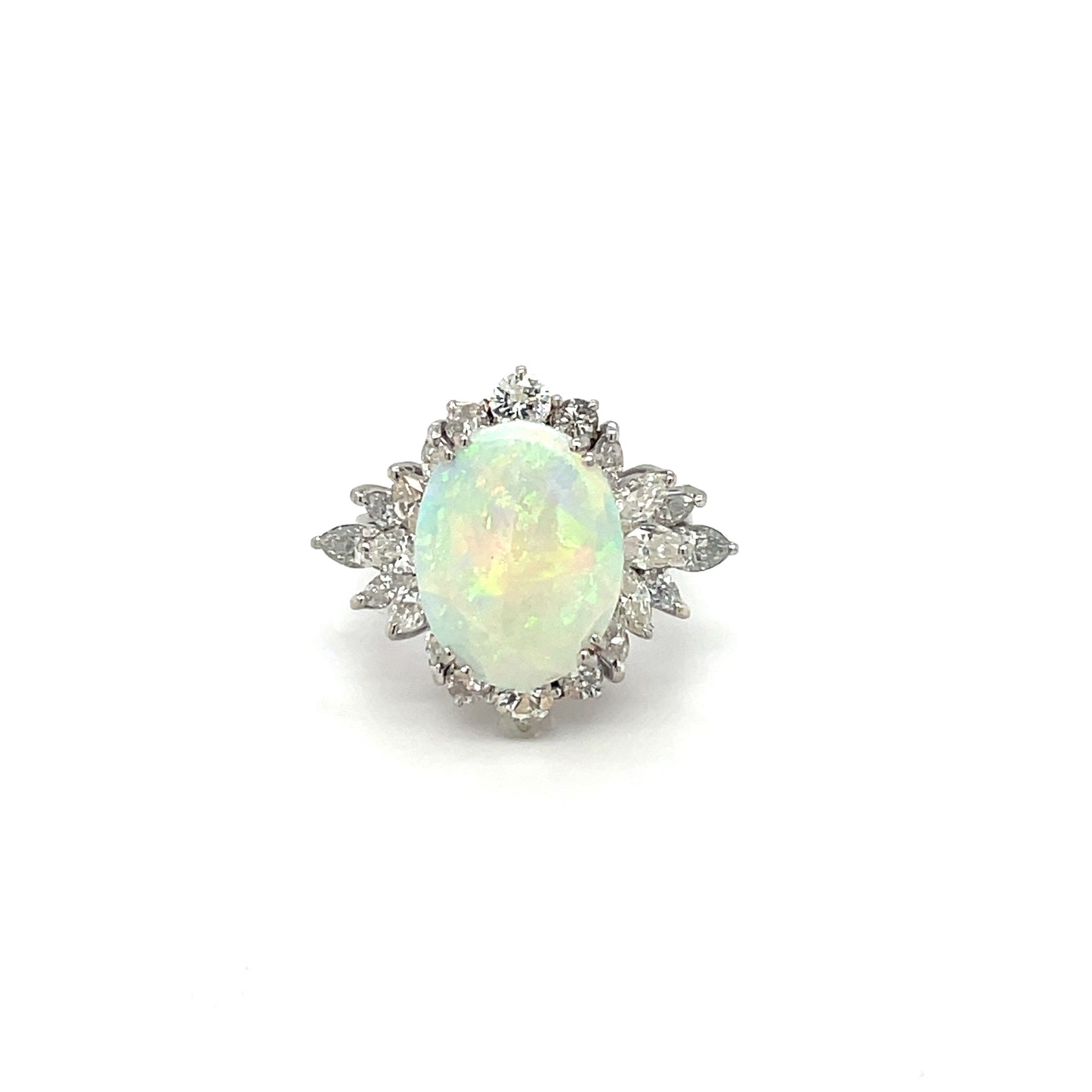 18ct White Gold Opal & Diamond Cluster Ring