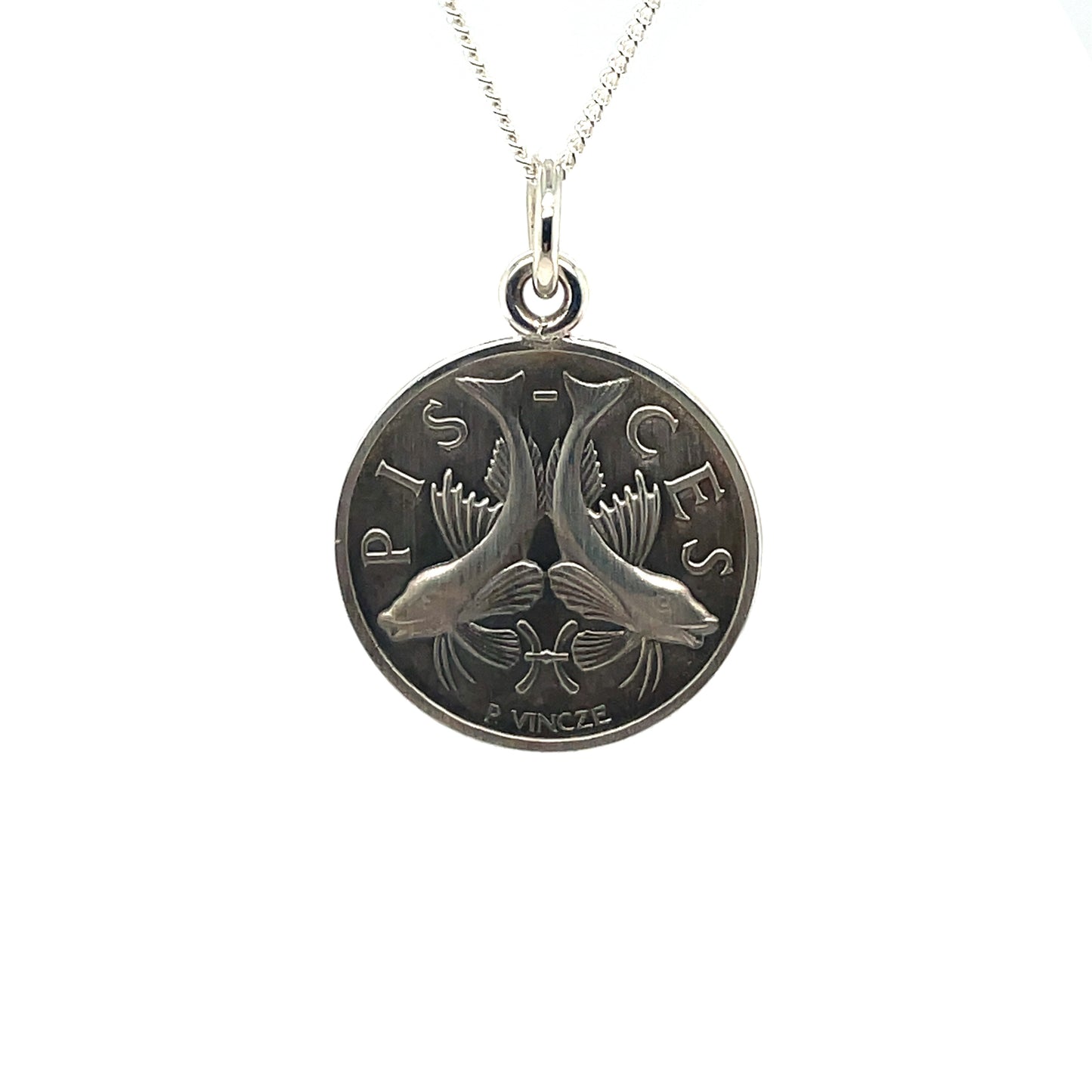 Silver Pisces Disk Pendant (22mm) & Chain