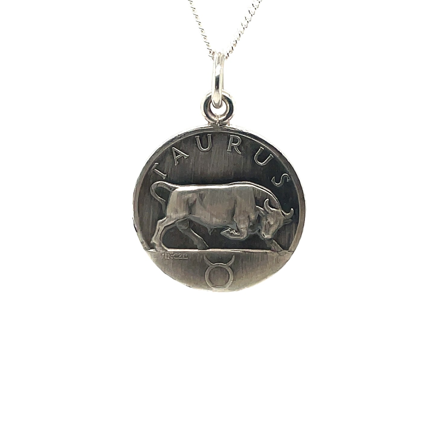 Silver Taurus Disc Pendant (22mm) & Chain