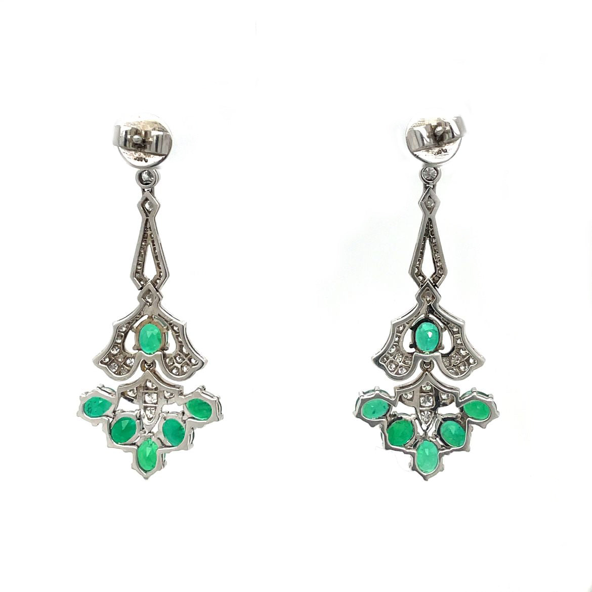 Platinum Emerald & Diamond Chandelier Earrings