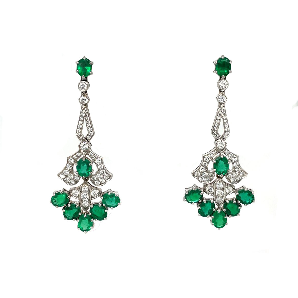 Platinum Emerald & Diamond Chandelier Earrings