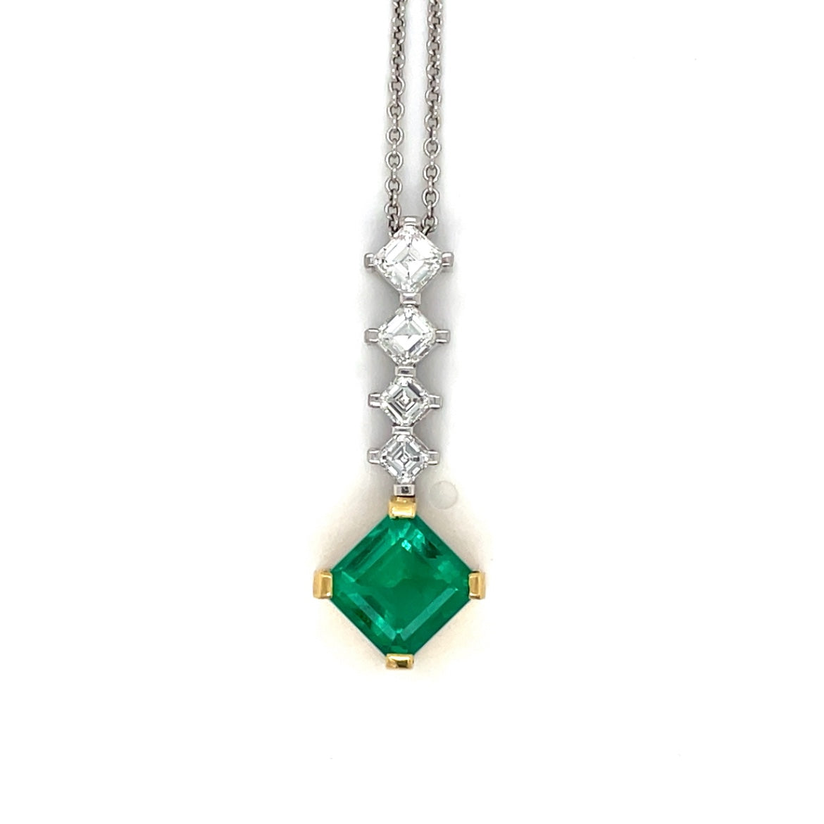 18ct White & Yellow Gold Emerald & Diamond Pendant