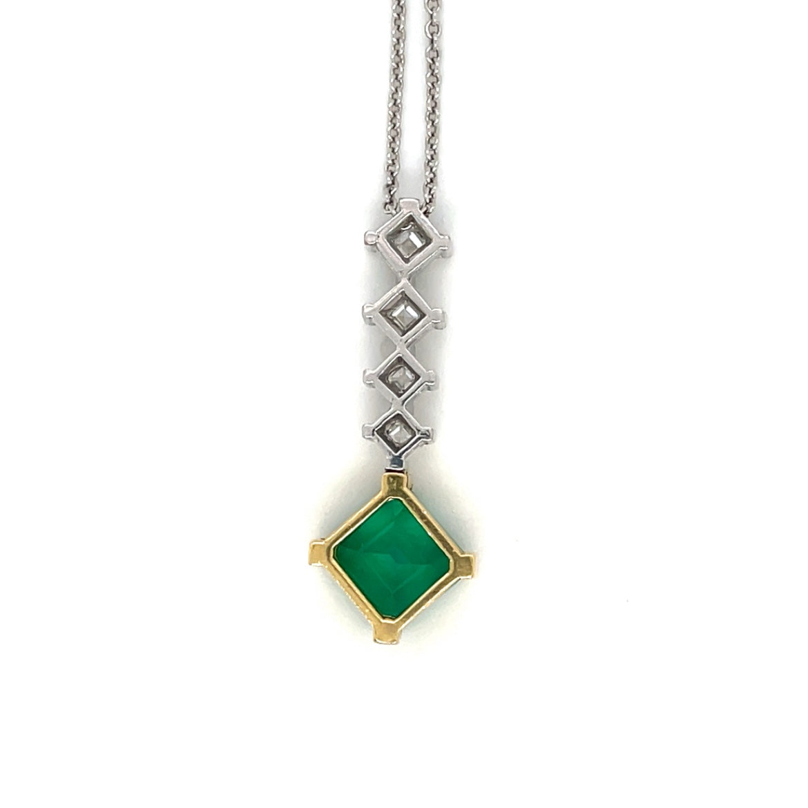 18ct White & Yellow Gold Emerald & Diamond Pendant