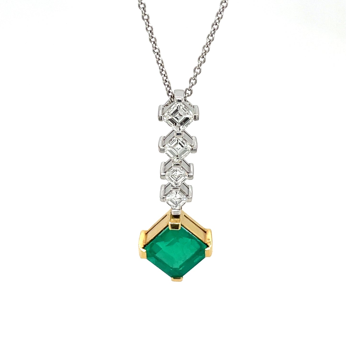18ct White & Yellow Gold Emerald & Diamond Pendant