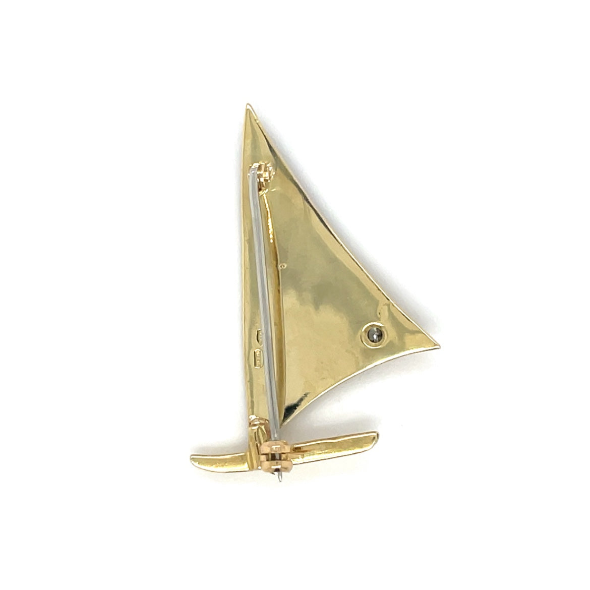 18ct Yellow Gold Enamel & Diamond Boat Brooch