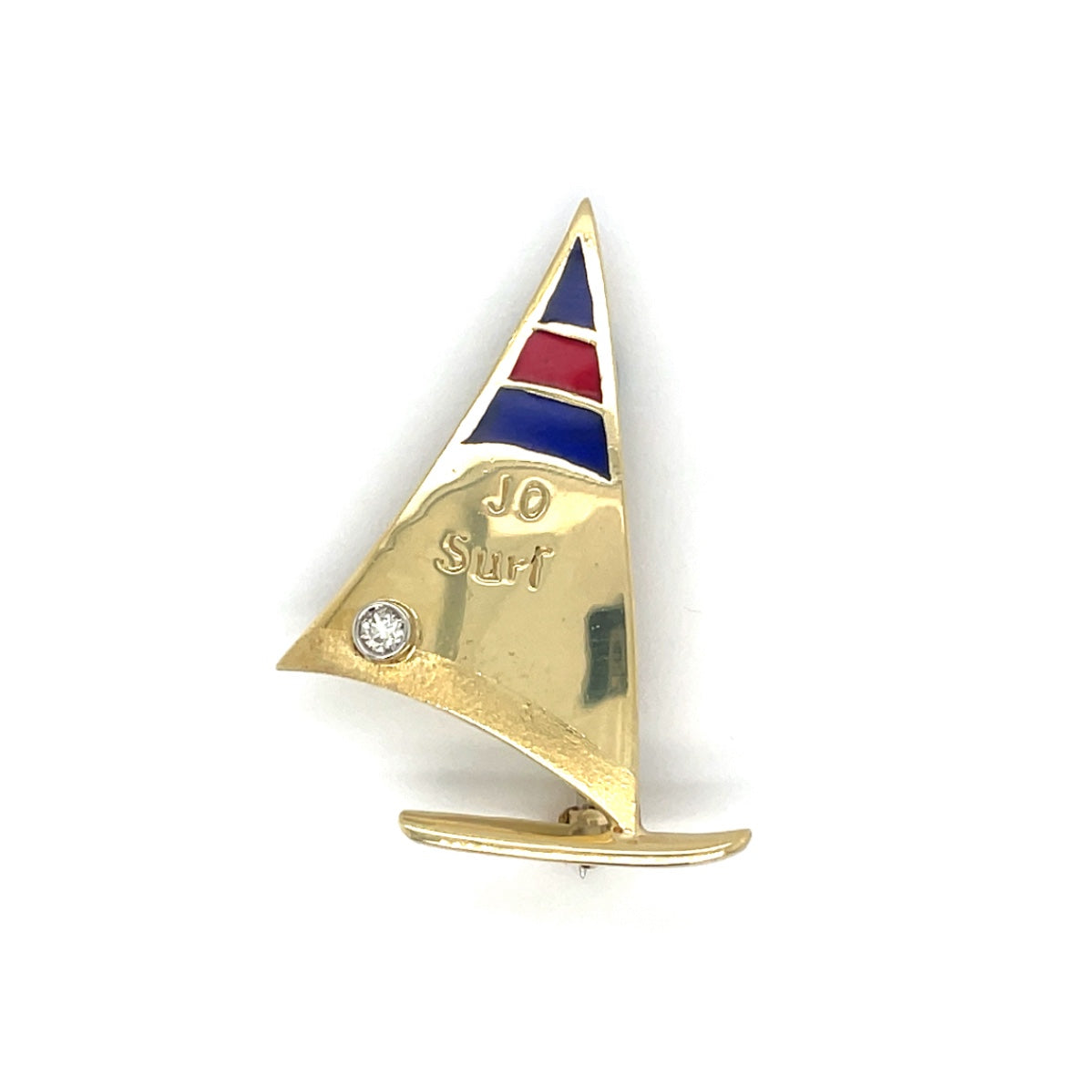 18ct Yellow Gold Enamel & Diamond Boat Brooch