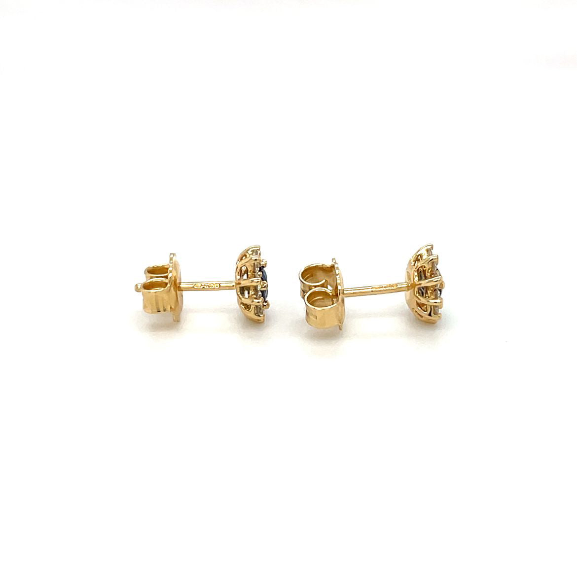 18ct Yellow Gold Sapphire & Diamond Cluster Stud Earrings