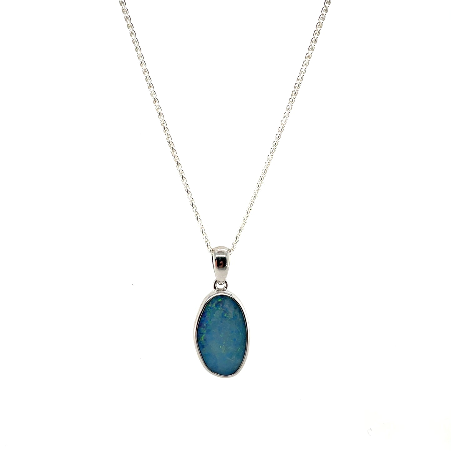Silver Oval Opal Pendant & Chain (16-18")