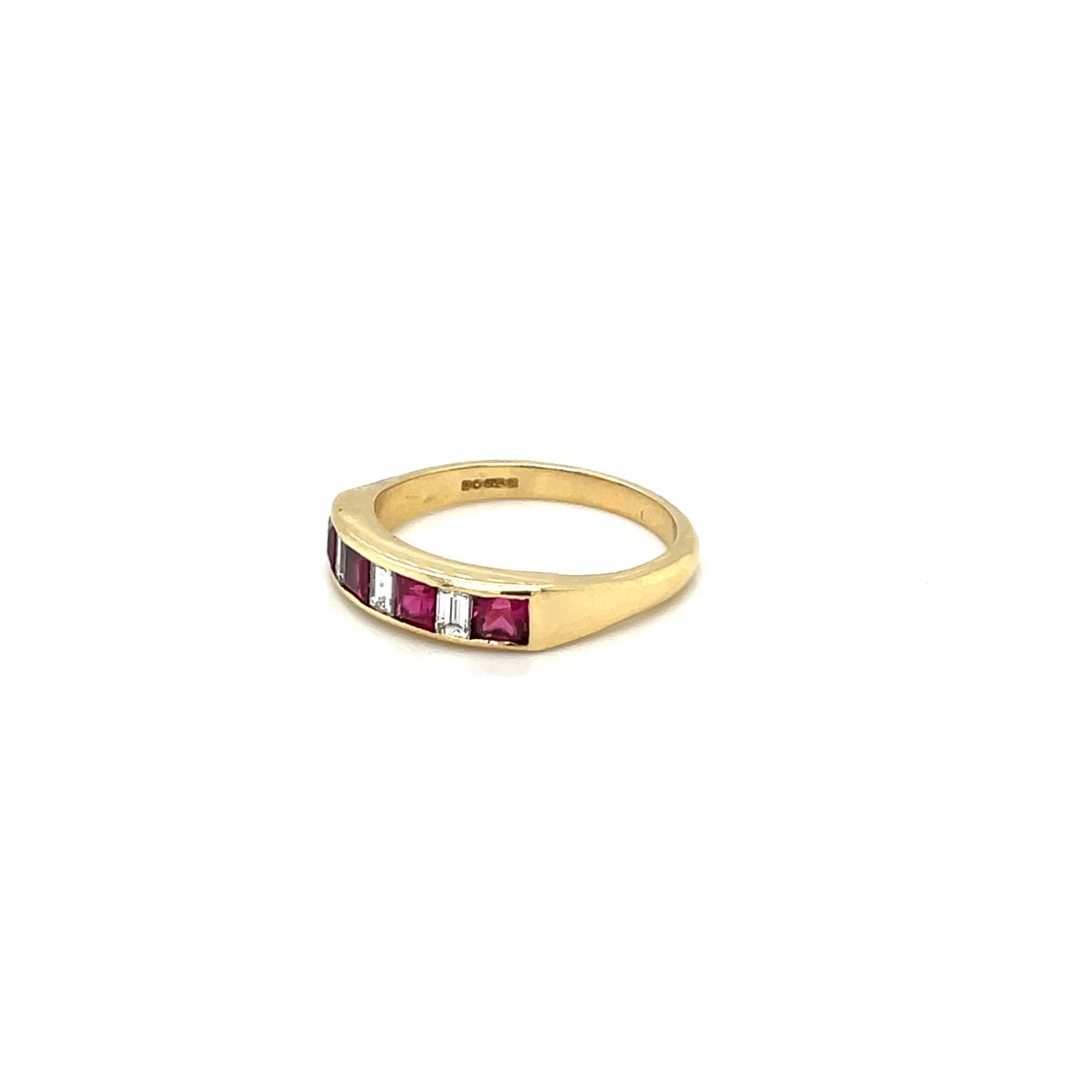 Yellow Gold Princess-Cut Ruby & Diamond Eternity Ring (Q)