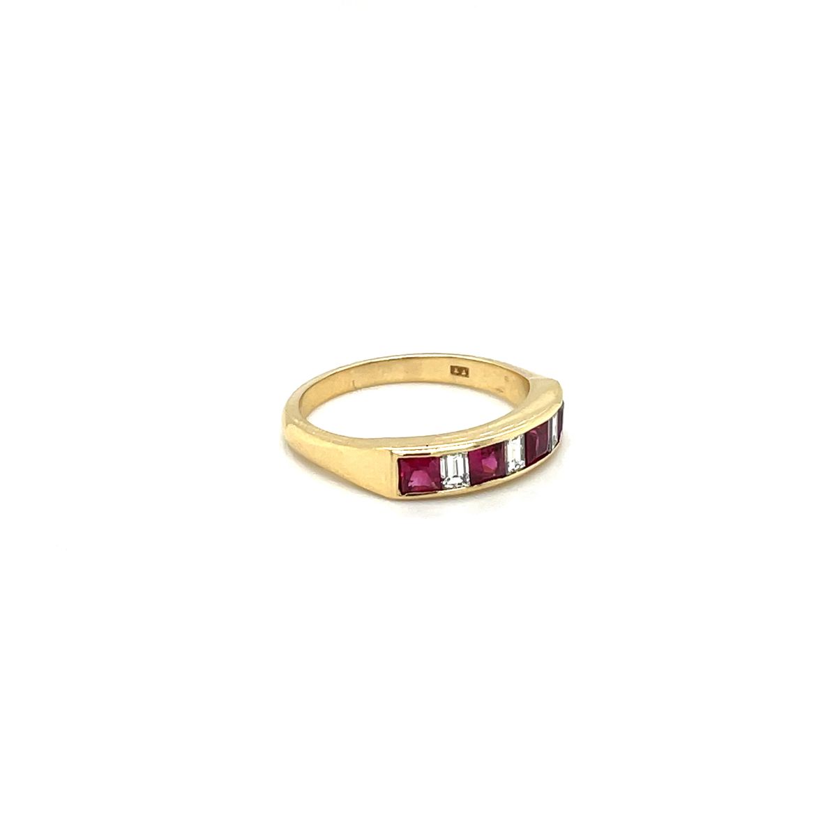 Yellow Gold Princess-Cut Ruby & Diamond Eternity Ring (Q)