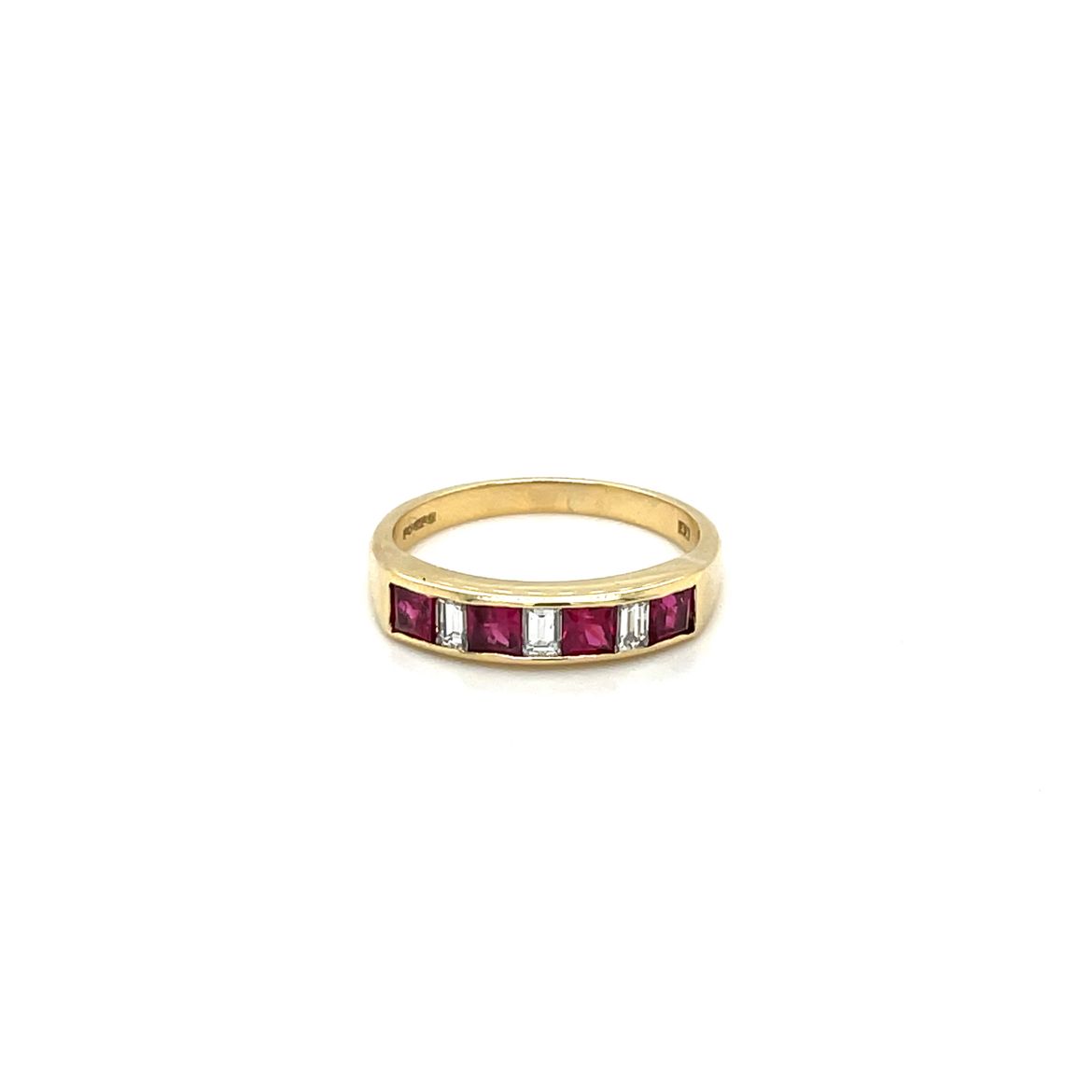 Yellow Gold Princess-Cut Ruby & Diamond Eternity Ring (Q)