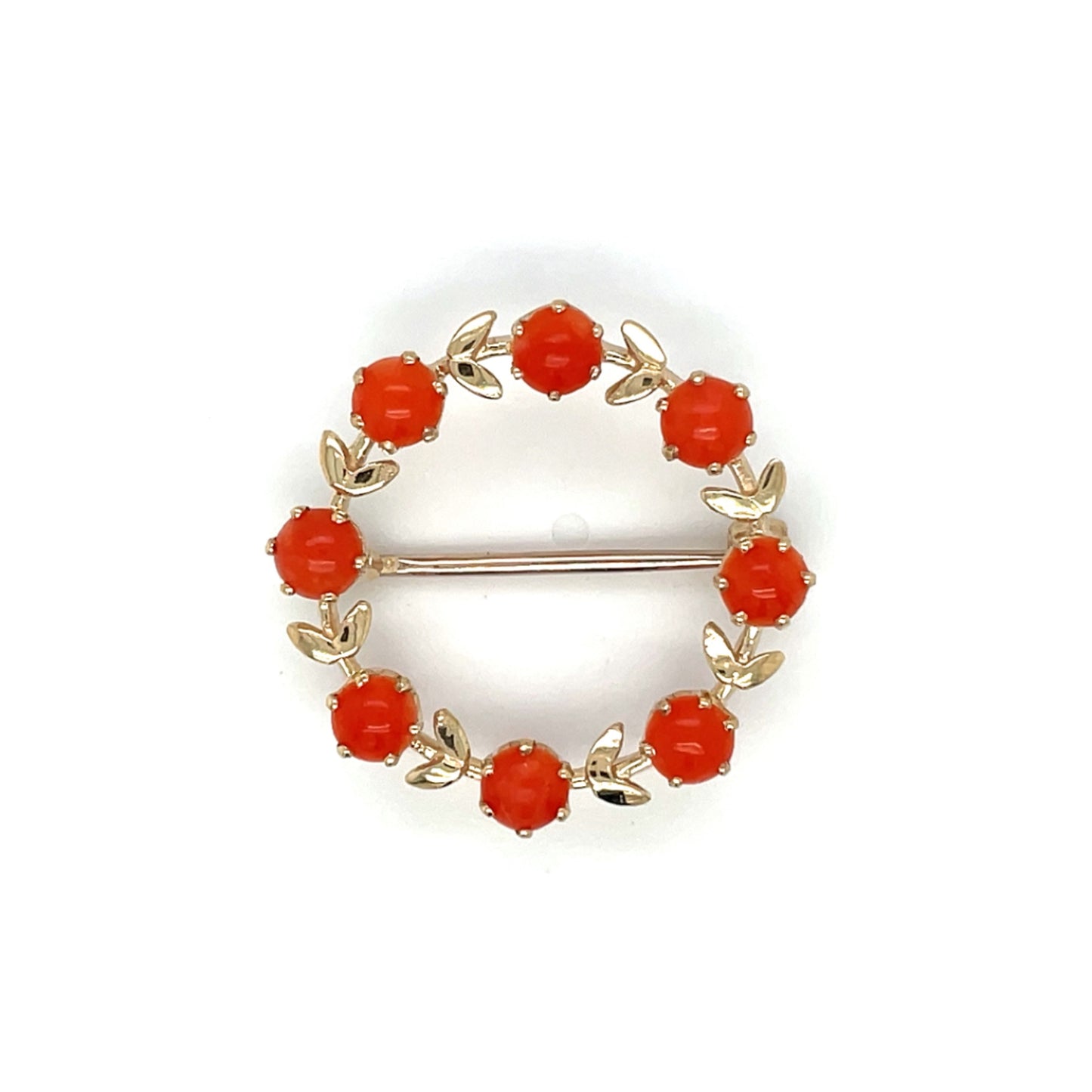 9ct Yellow Gold & Coral 'Wreath' Brooch