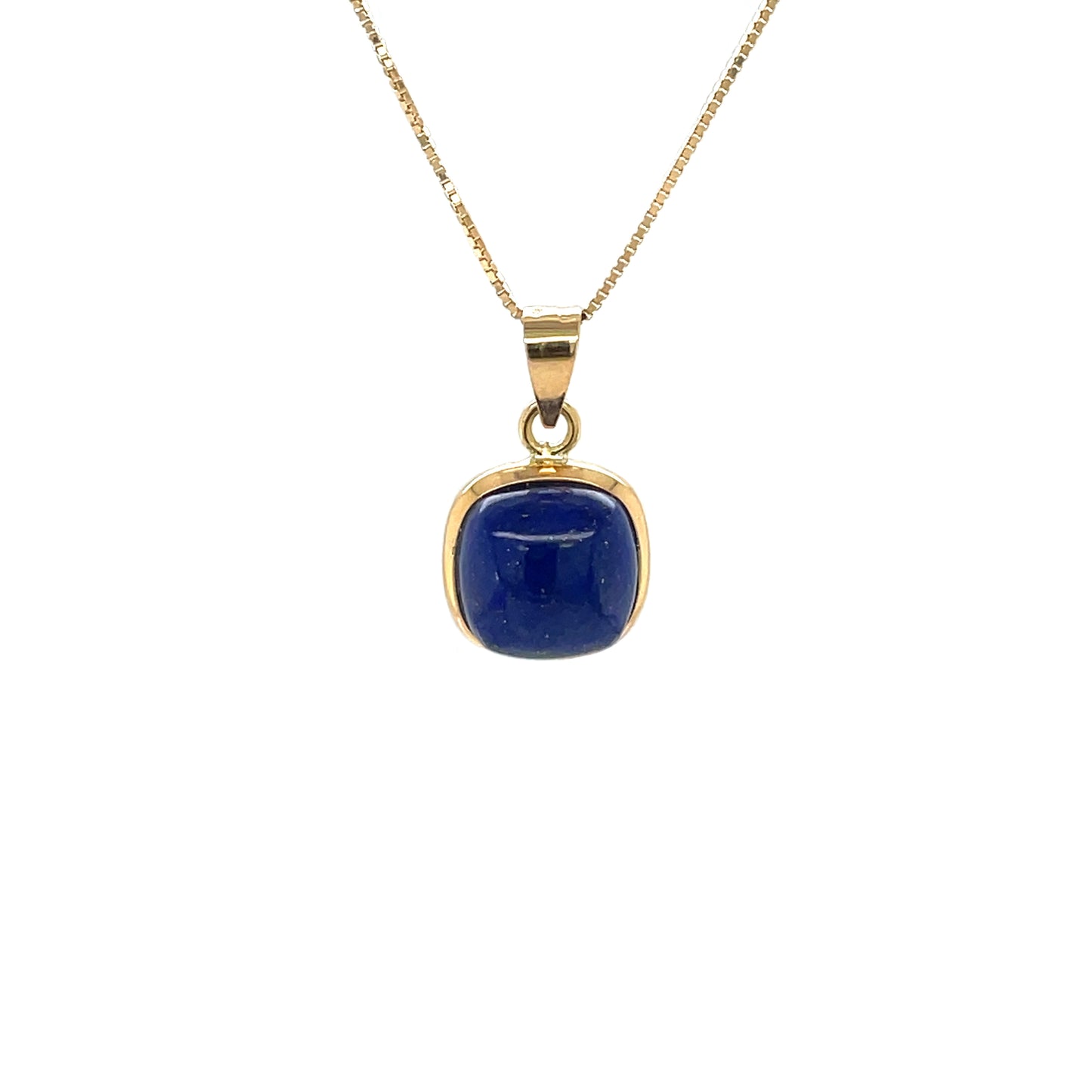 18ct Yellow Gold Square Lapis Pendant & Chain