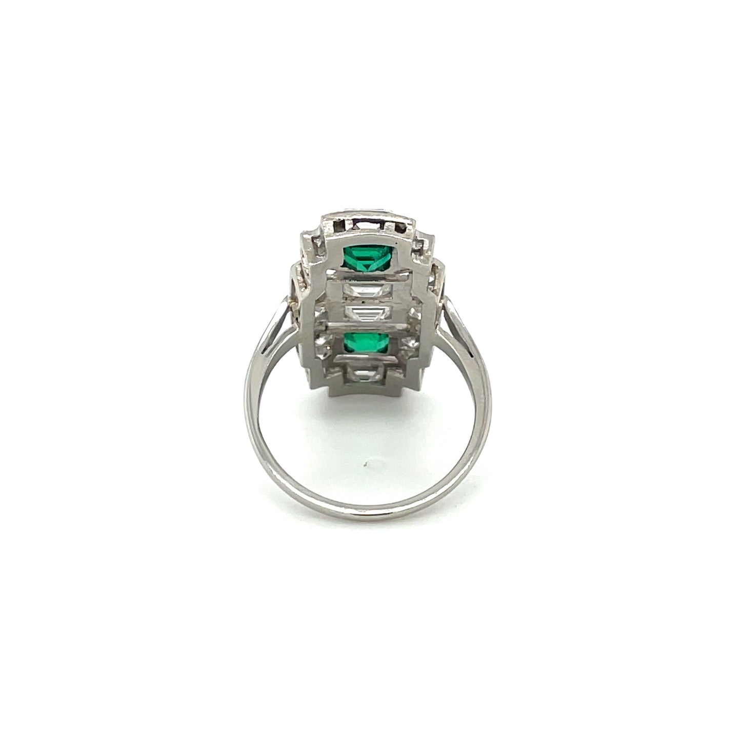 Platinum Emerald & Diamond Art Deco Plaque Ring