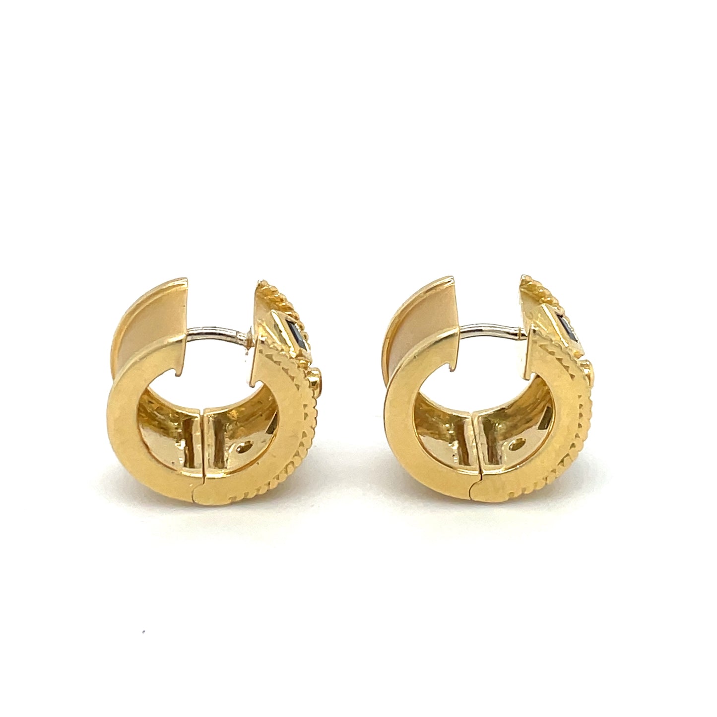 18ct Yellow Gold Sapphire & Diamond Roman-style Huggie Hoop Earrings