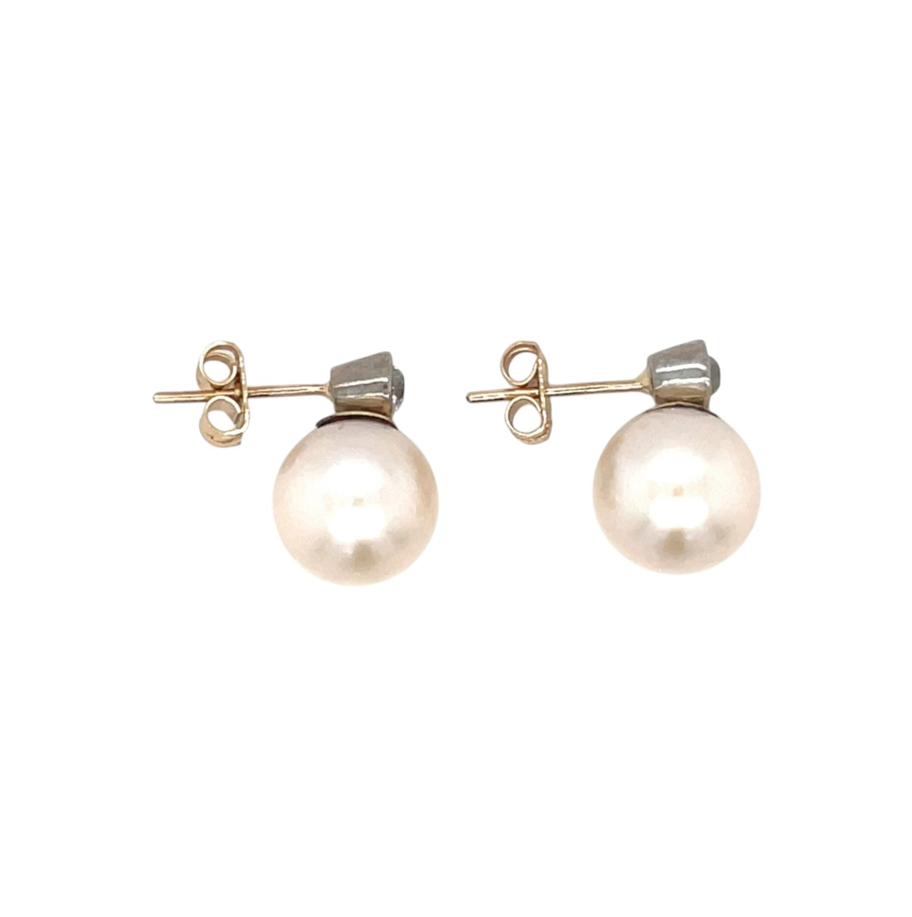 9ct Yellow & White Gold Pearl & Diamond Set Studs
