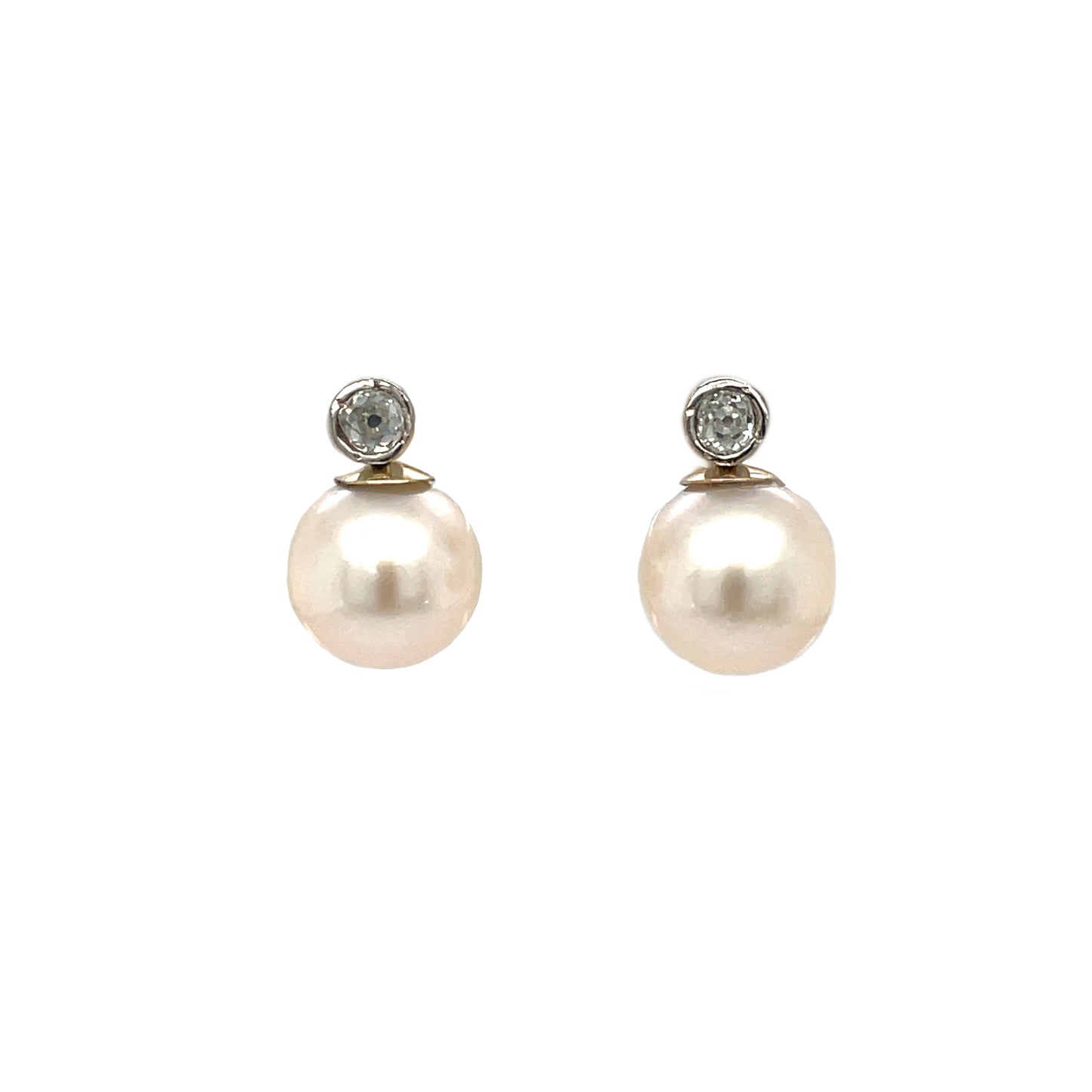 Yellow & White Gold Pearl & Diamond Set Studs