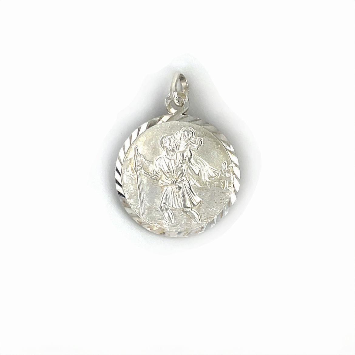 Silver Rope Engraved St Christopher Pendant (20mm) & Chain