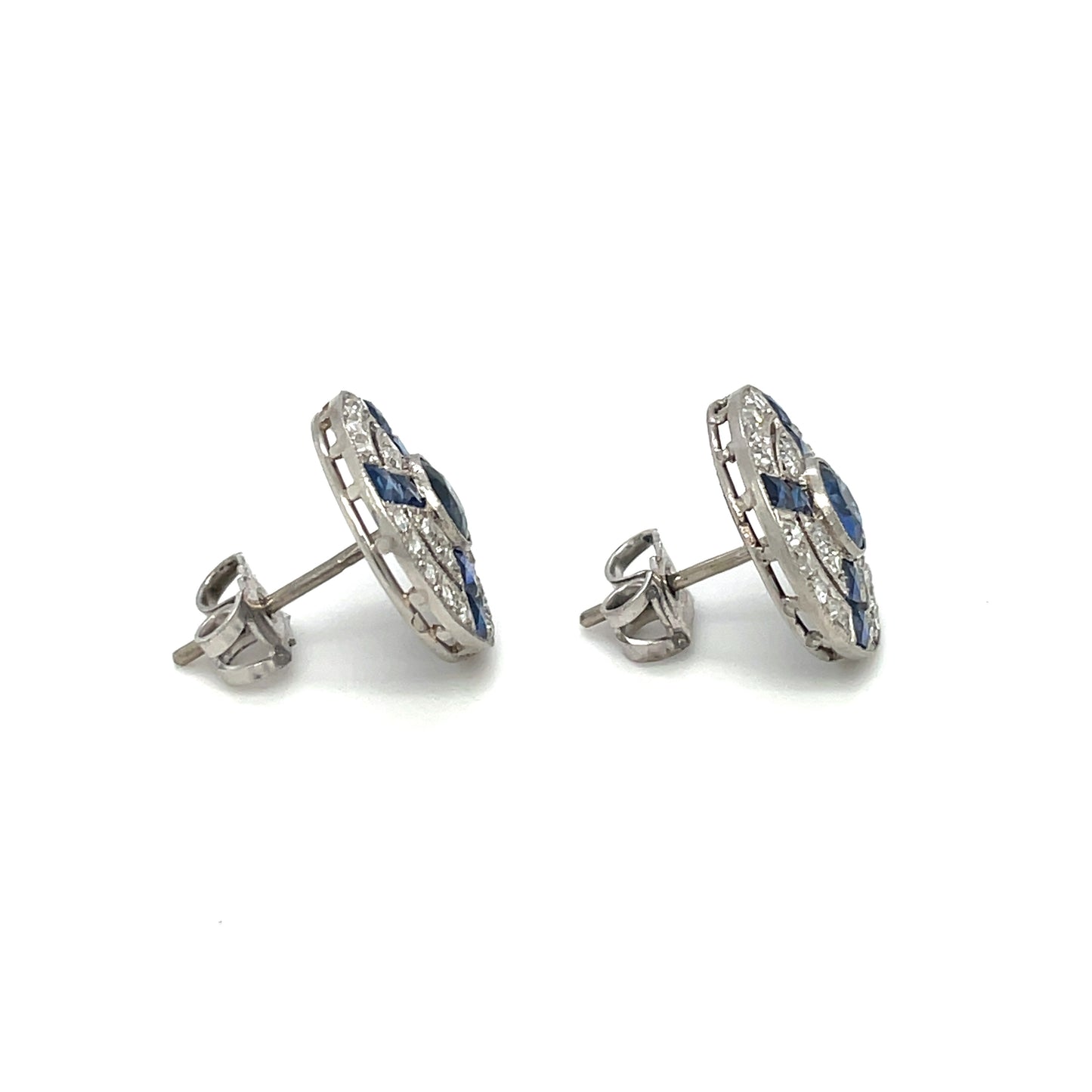 18ct White Gold Sapphire & Diamond Target Cluster Stud Earrings