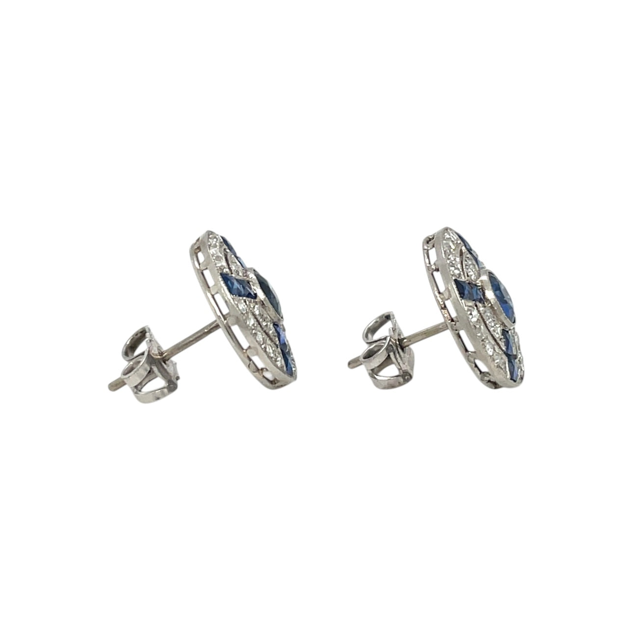 18ct White Gold Sapphire & Diamond Target Cluster Stud Earrings