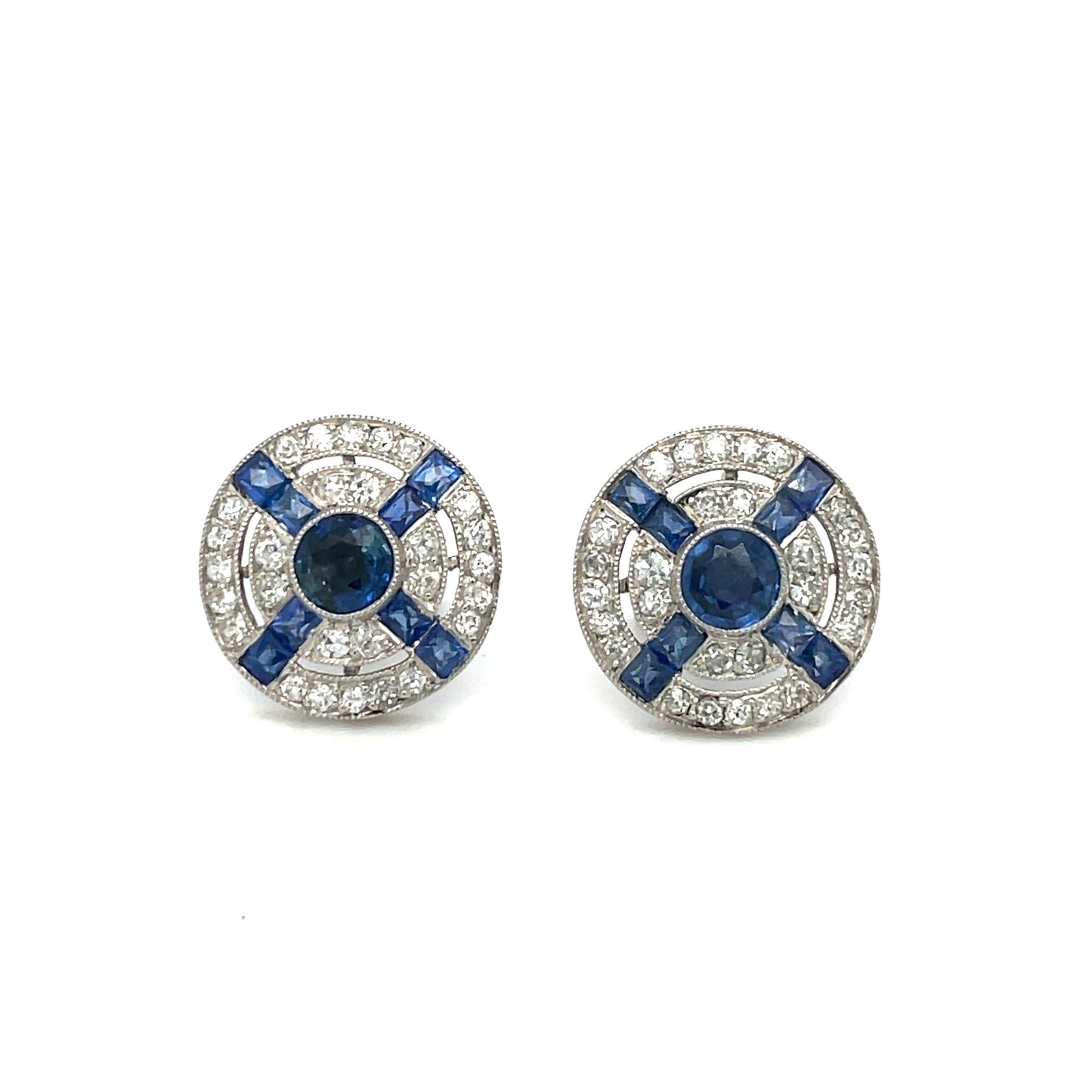 18ct White Gold Sapphire & Diamond Target Cluster Stud Earrings