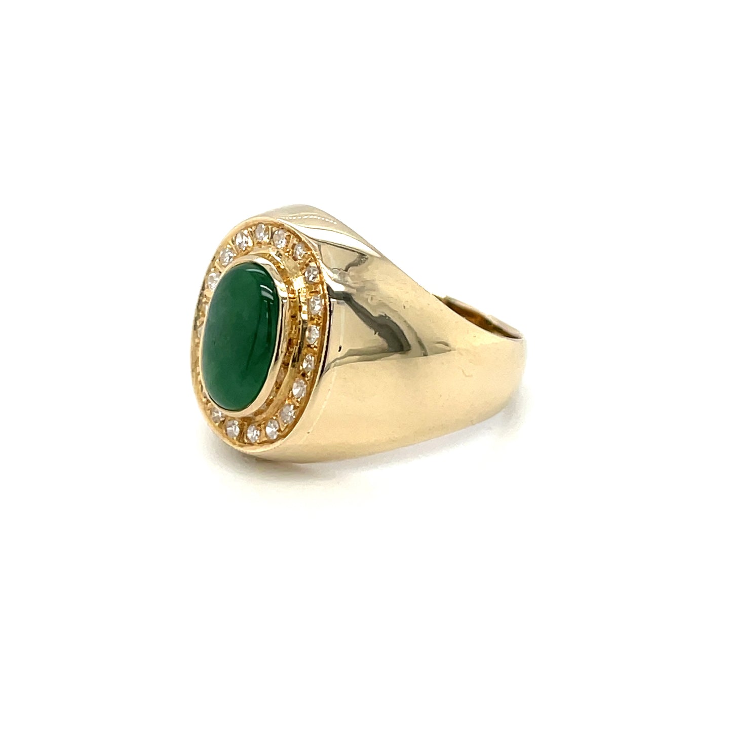 14ct Yellow Gold Jade Cabochon & Diamond Ring