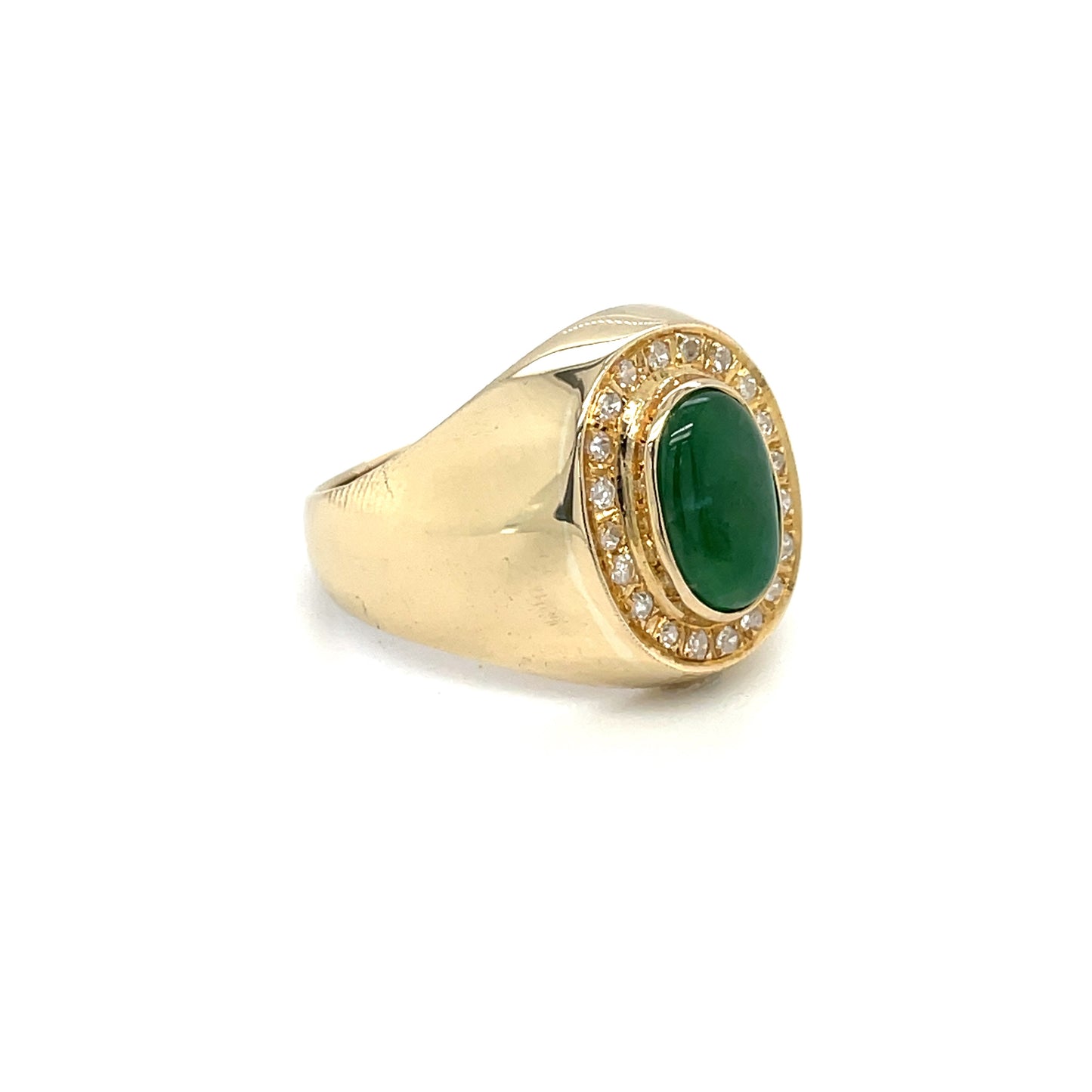 14ct Yellow Gold Jade Cabochon & Diamond Ring