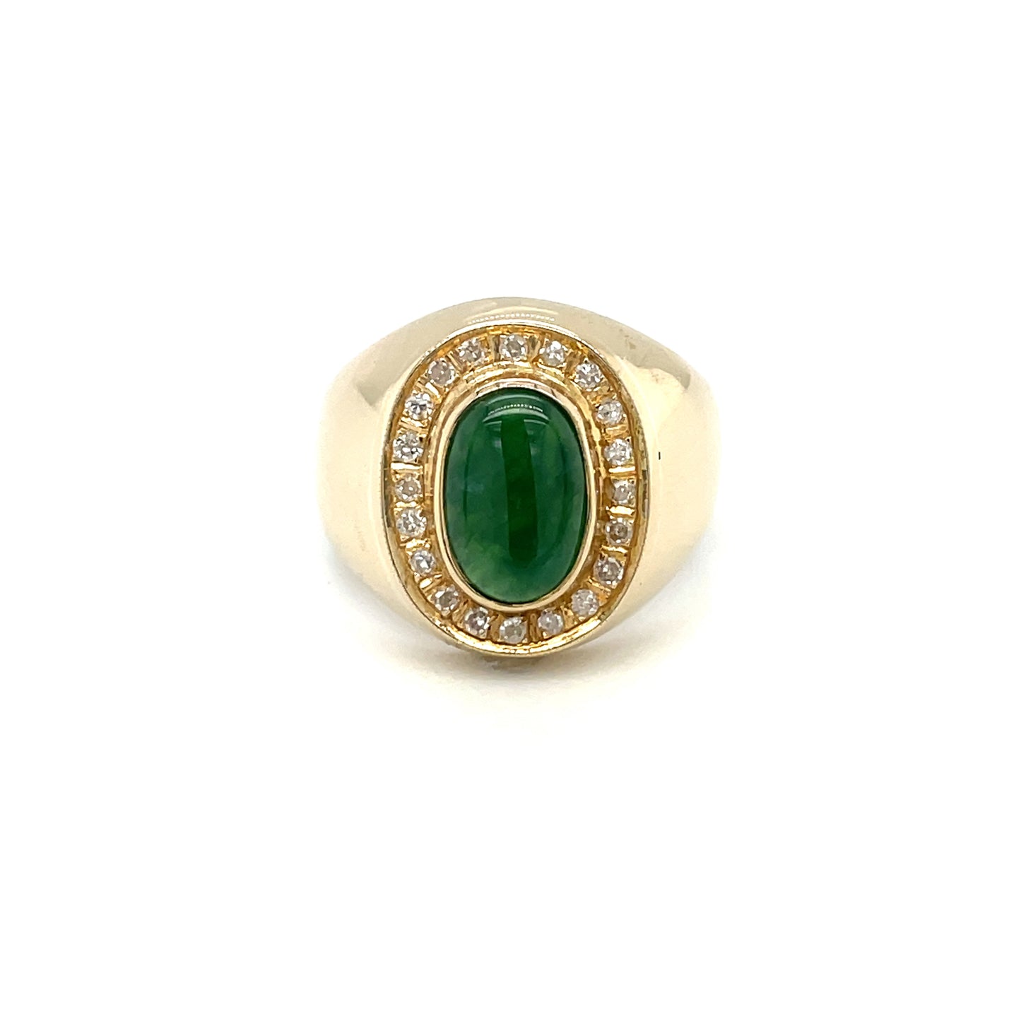 14ct Yellow Gold Jade Cabochon & Diamond Ring