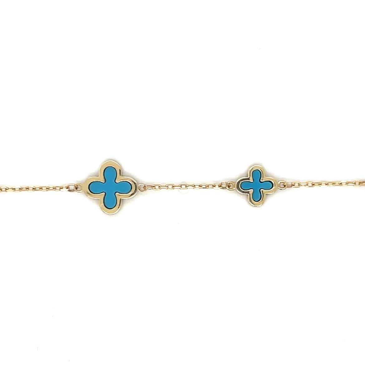 9ct Yellow Gold Turqouise Clover Station Bracelet