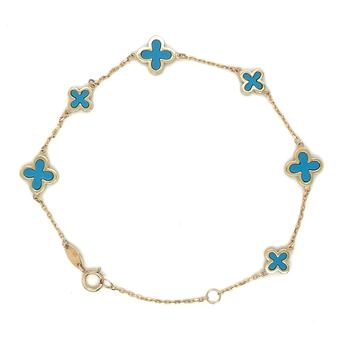 9ct Yellow Gold Turqouise Clover Station Bracelet