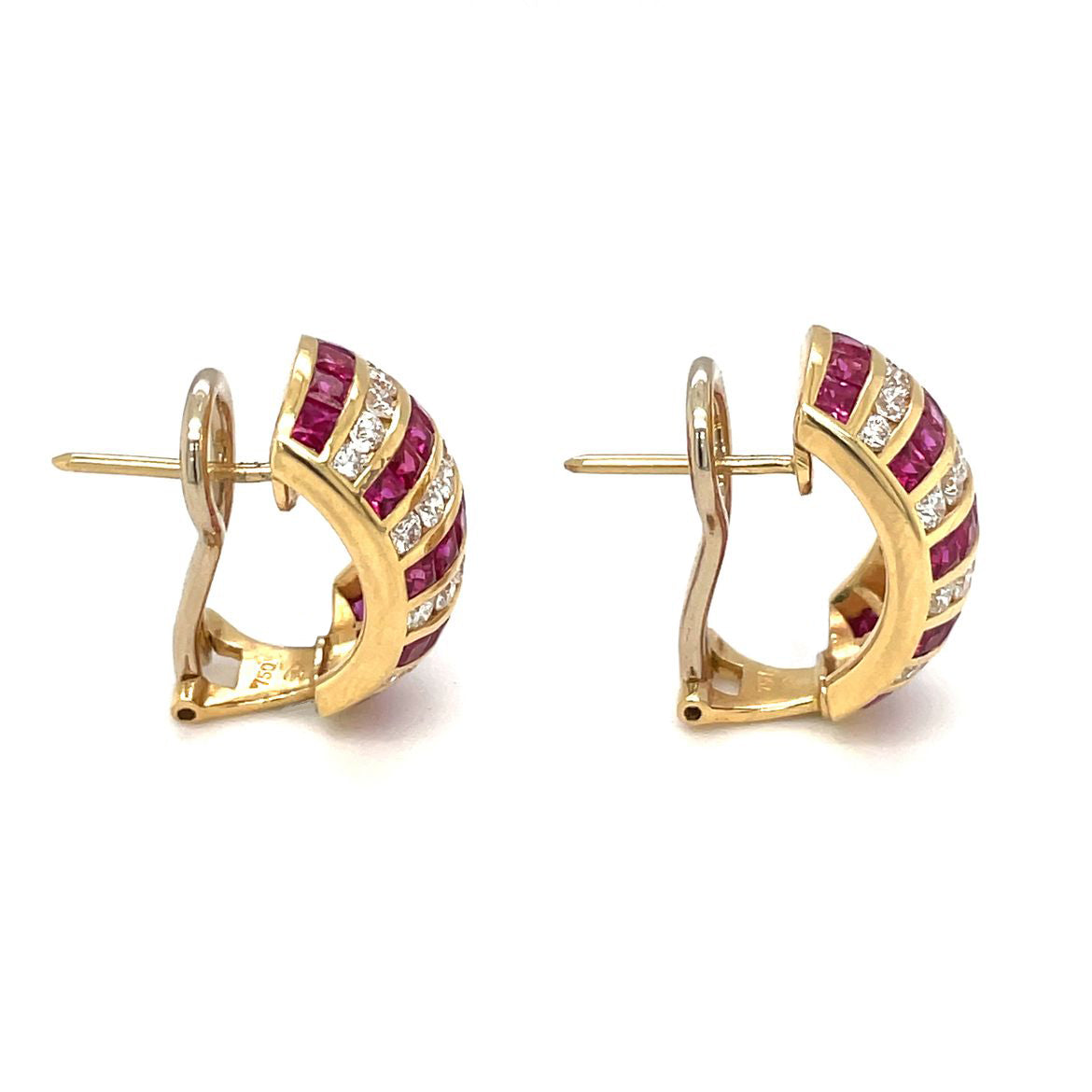 18ct Yellow Gold Ruby & Diamond Domed Earrings