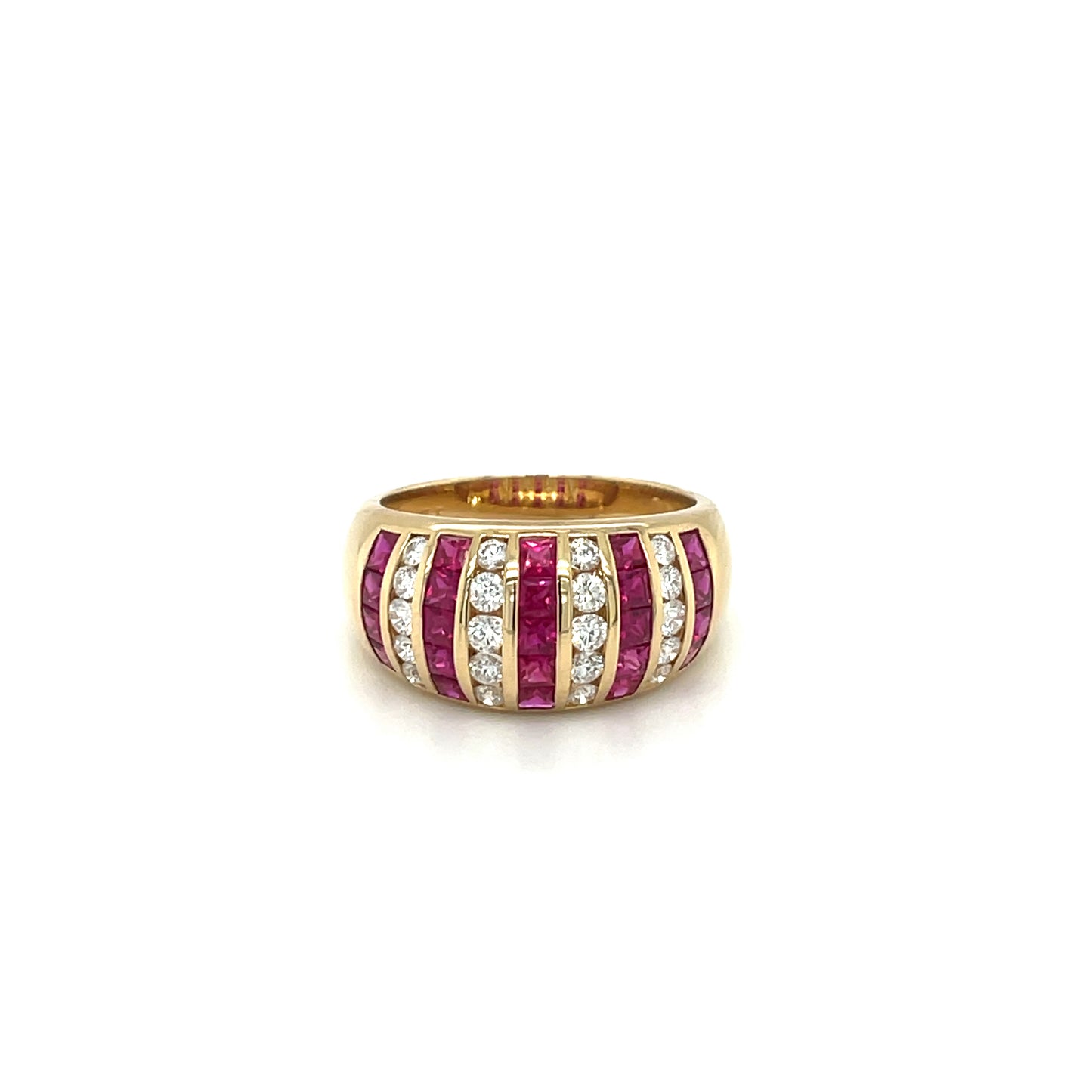 Yellow Gold Ruby & Diamond Eternity Cluster Ring