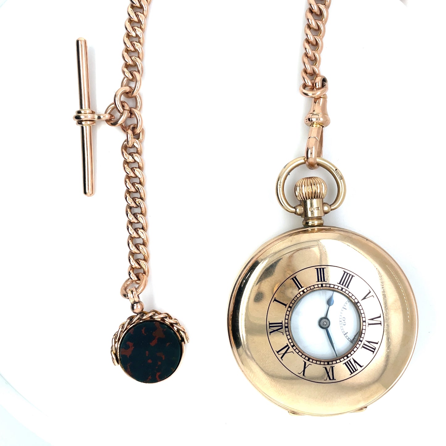 9ct Yellow Gold Watch Chain & Fob & T-Bar
