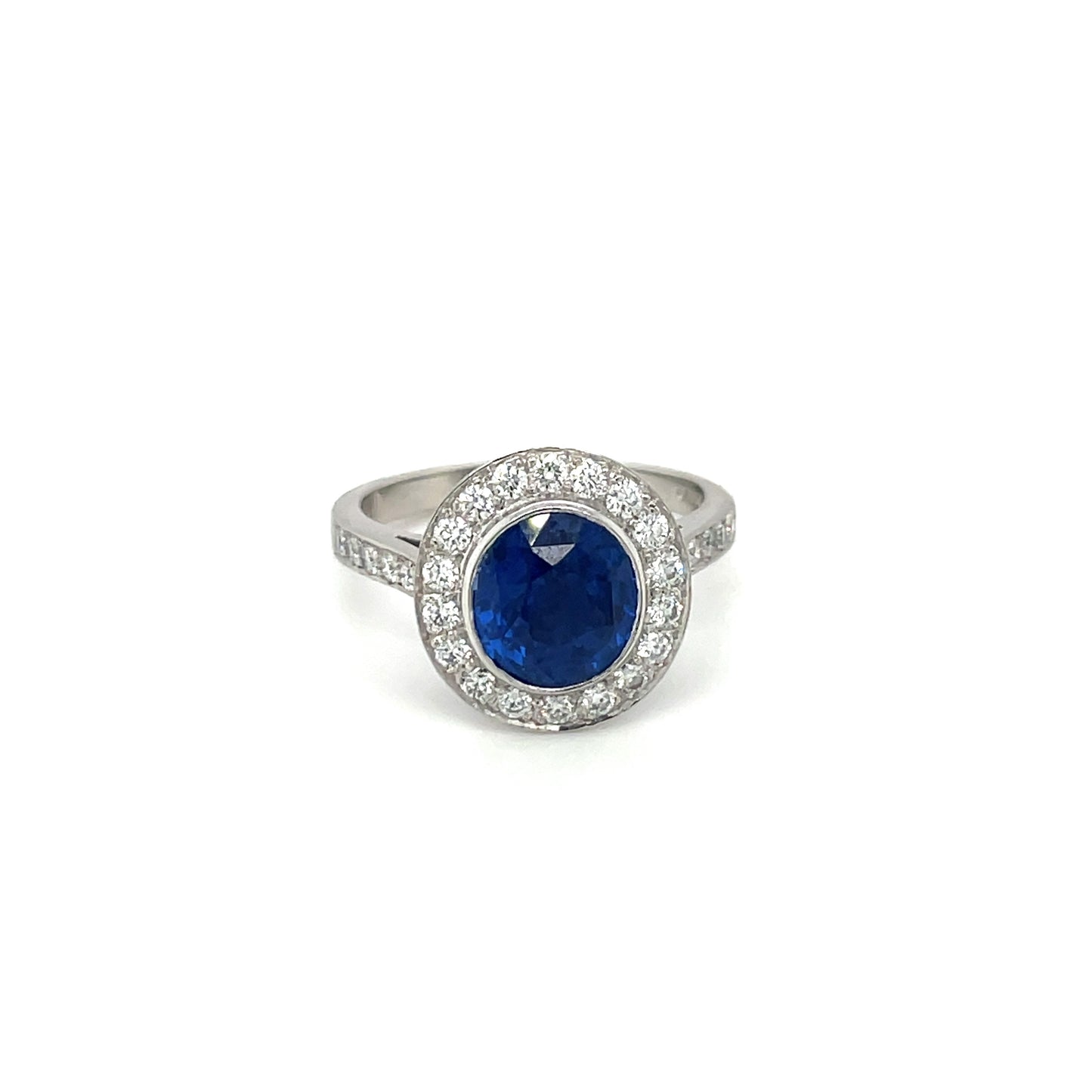 Platinum Sapphire & Diamond Cluster Ring