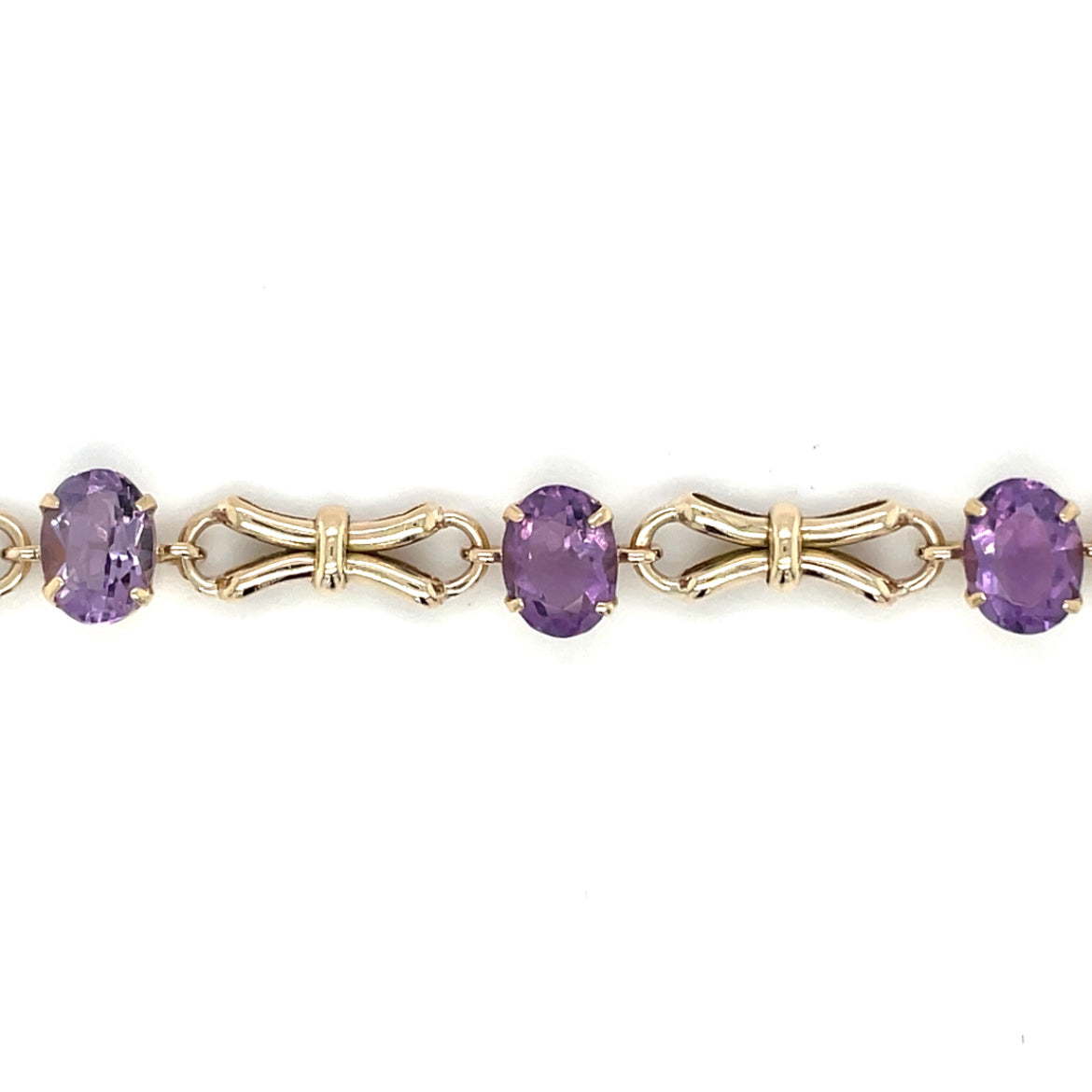 9ct Yellow Gold Amethyst Station Bracelet (7")