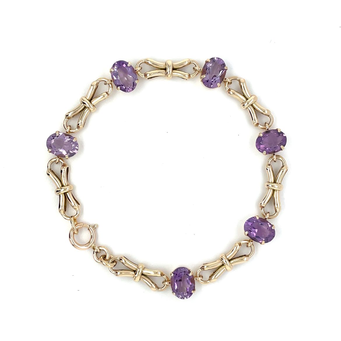 9ct Yellow Gold Amethyst Station Bracelet (7")