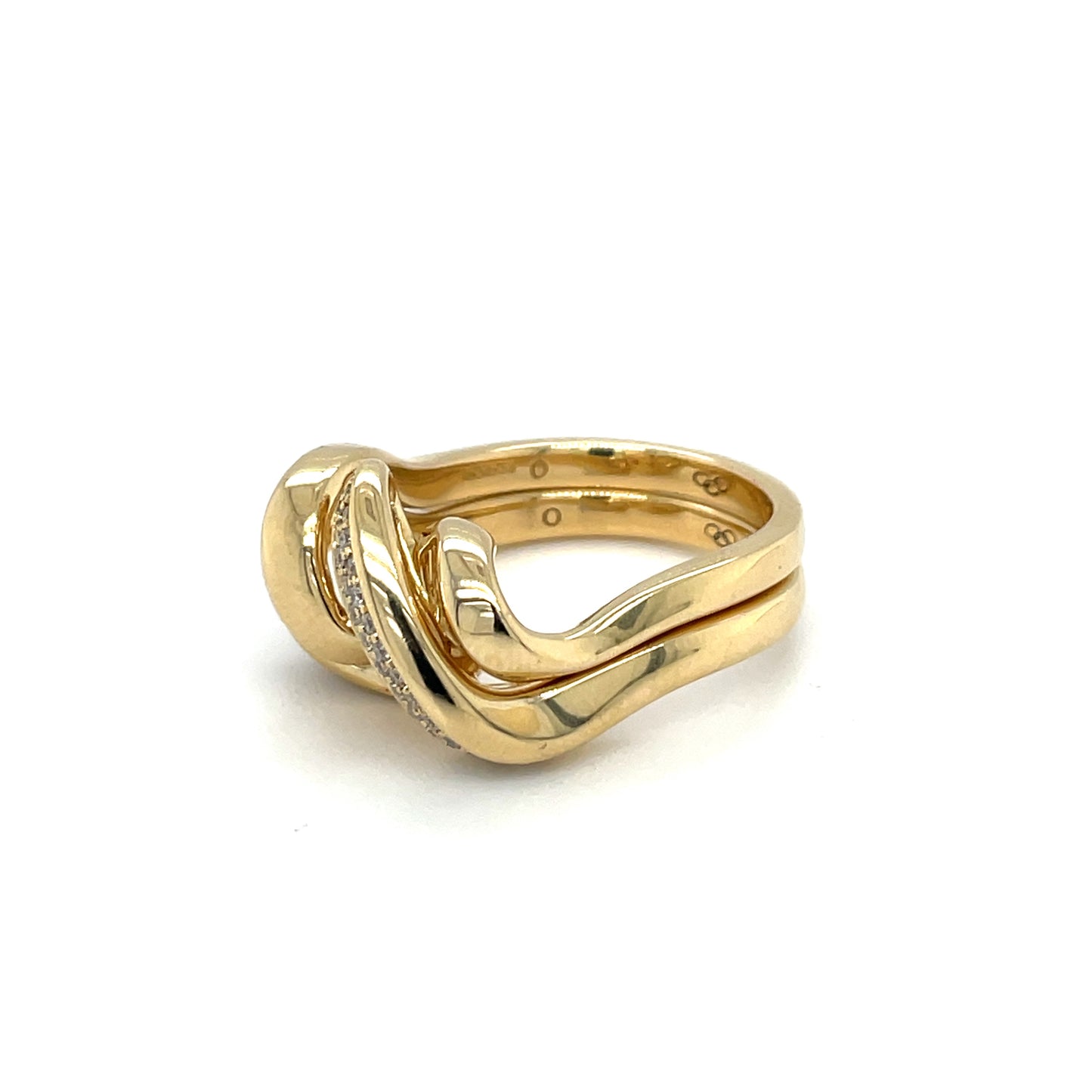 18ct Yellow Gold Plain & Diamond Two-Ring Links London Set