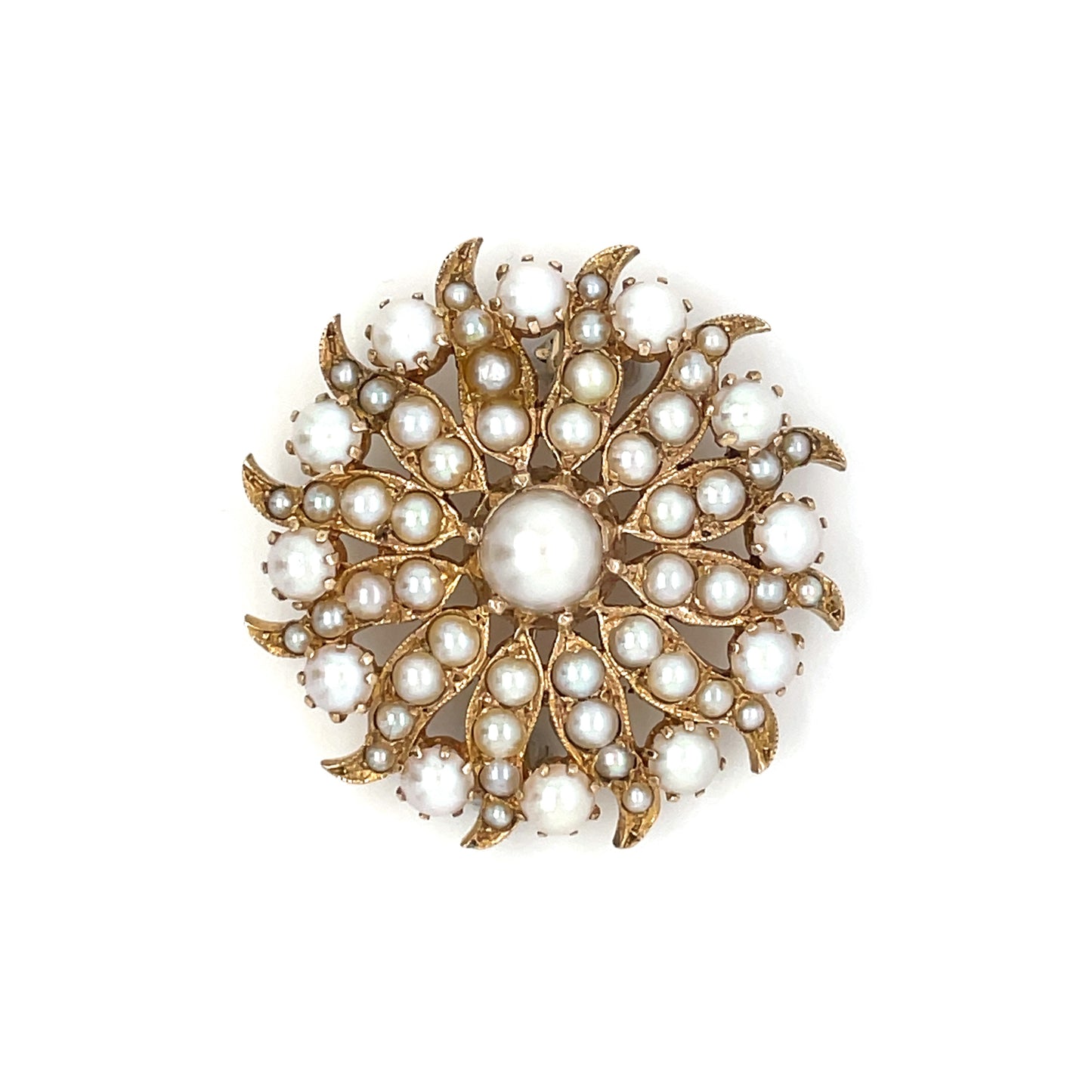 9ct Yellow Gold Pearl Sunburst Brooch or Pendant