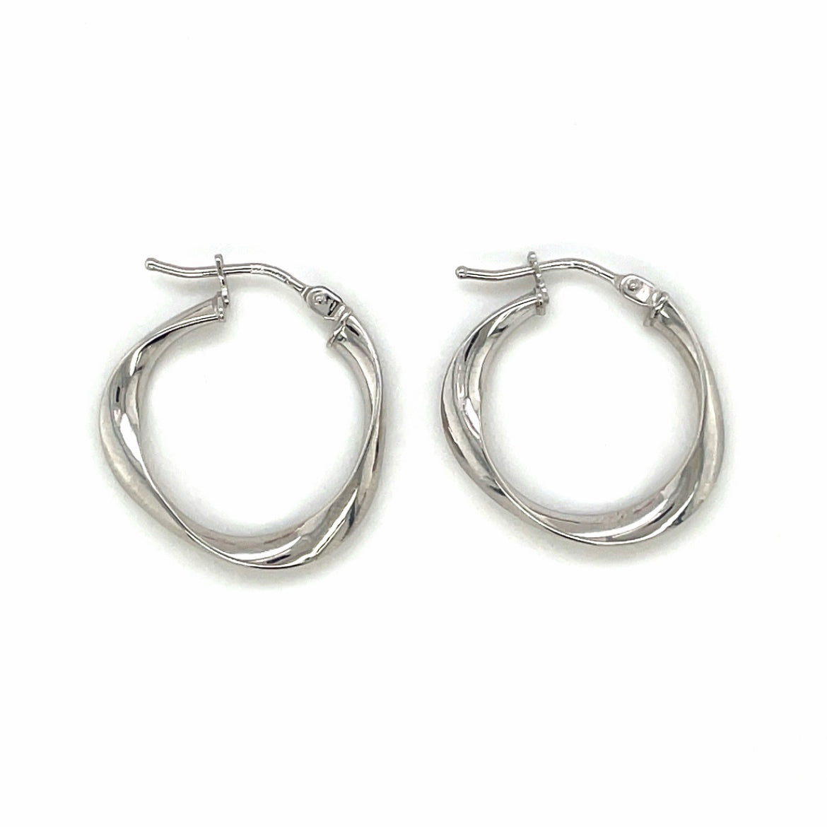 9ct White Gold Twist Hoop Earrings (15mm)