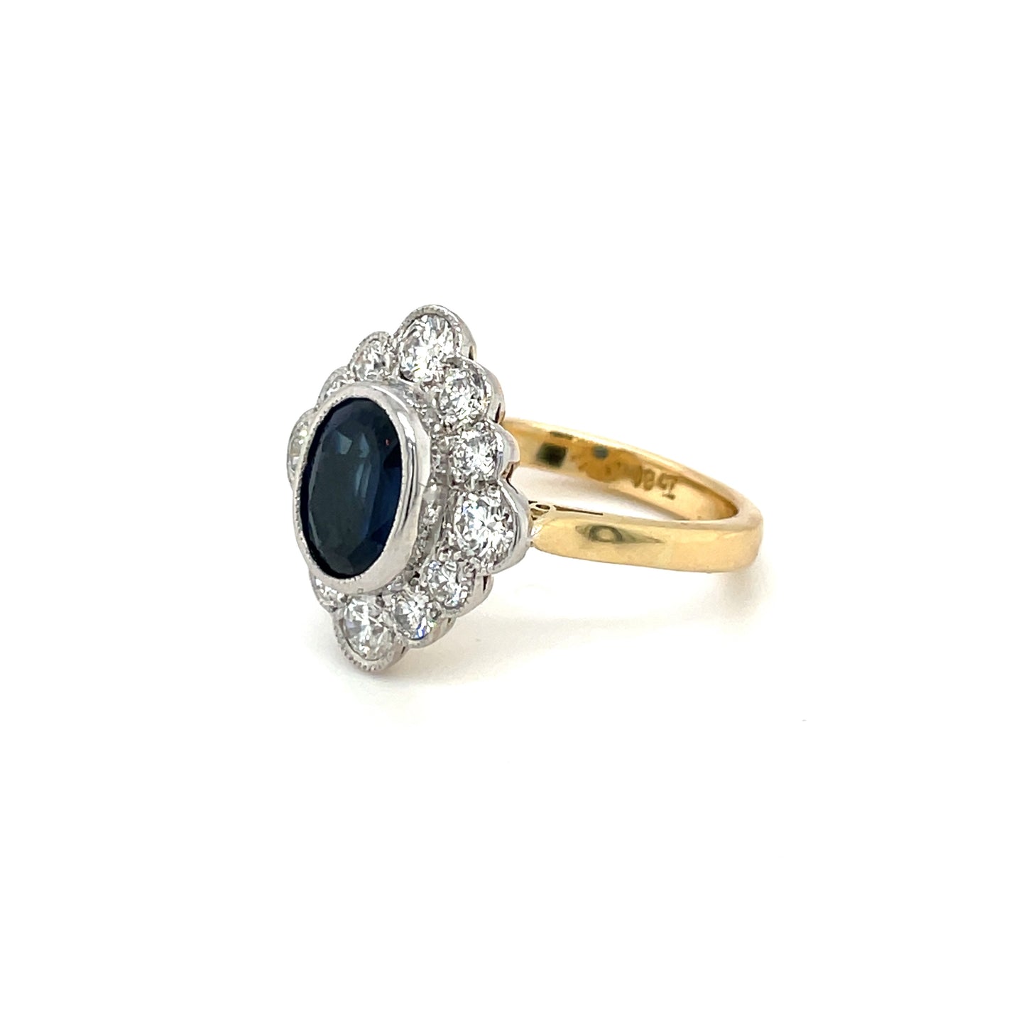 18ct Yellow & White Sapphire & Diamond Cluster Ring