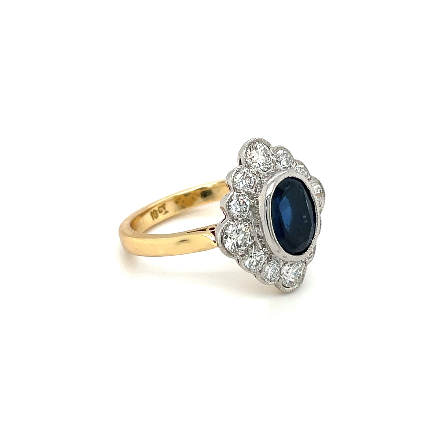 18ct Yellow & White Sapphire & Diamond Cluster Ring