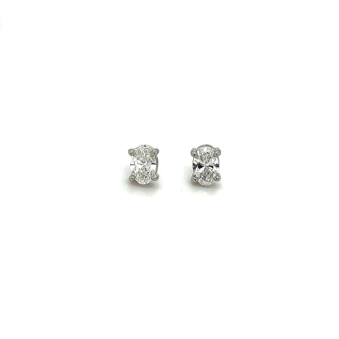 Platinum Oval-Cut Diamond Stud Earrings