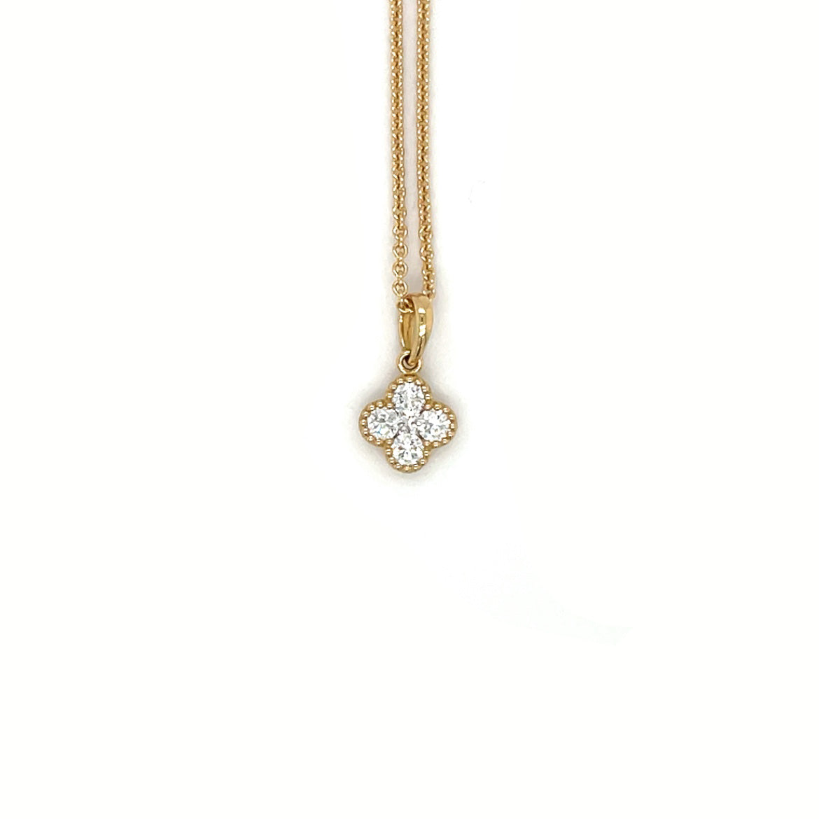 18ct Yellow Gold Diamond Clover Cluster Pendant & Chain