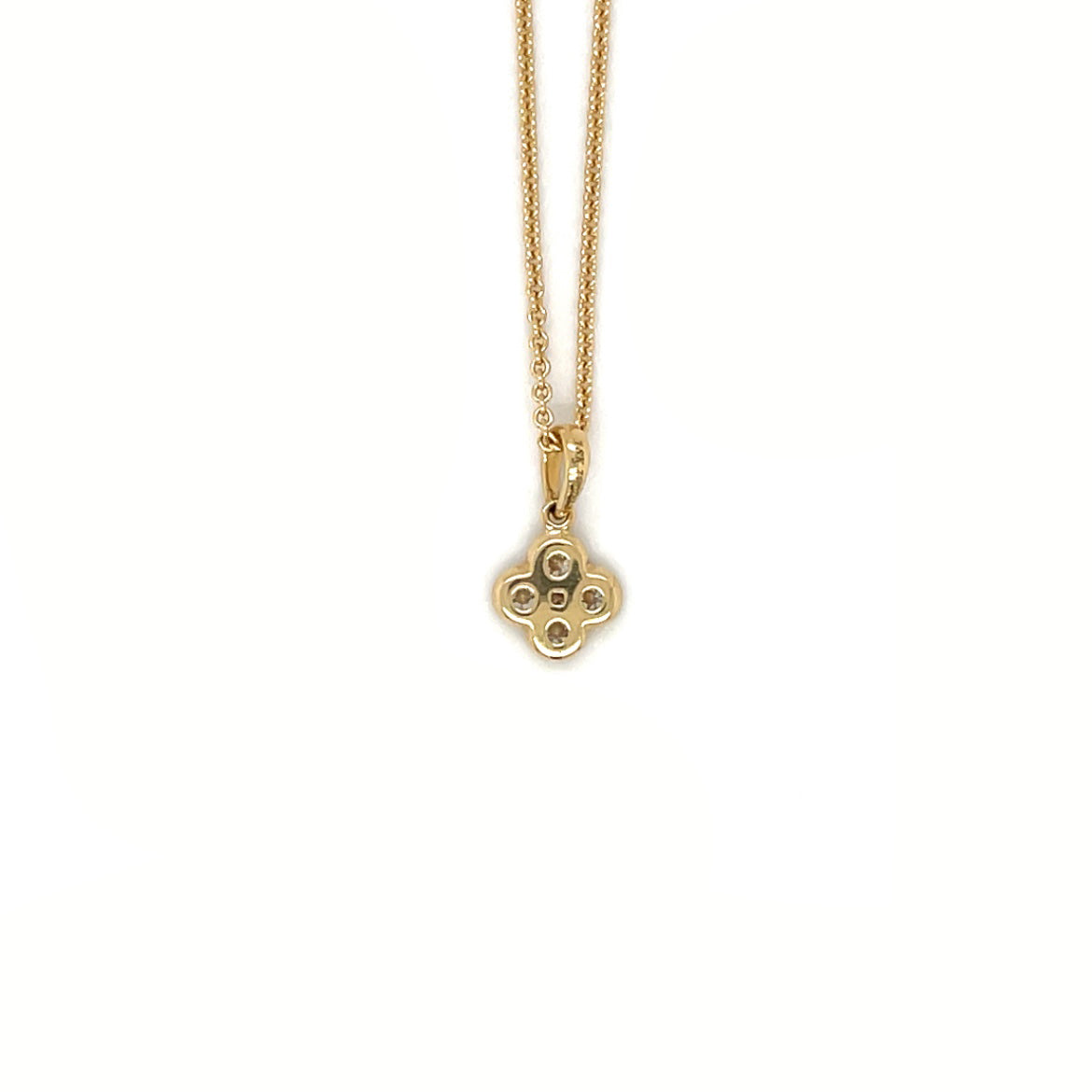 18ct Yellow Gold Diamond Clover Cluster Pendant & Chain