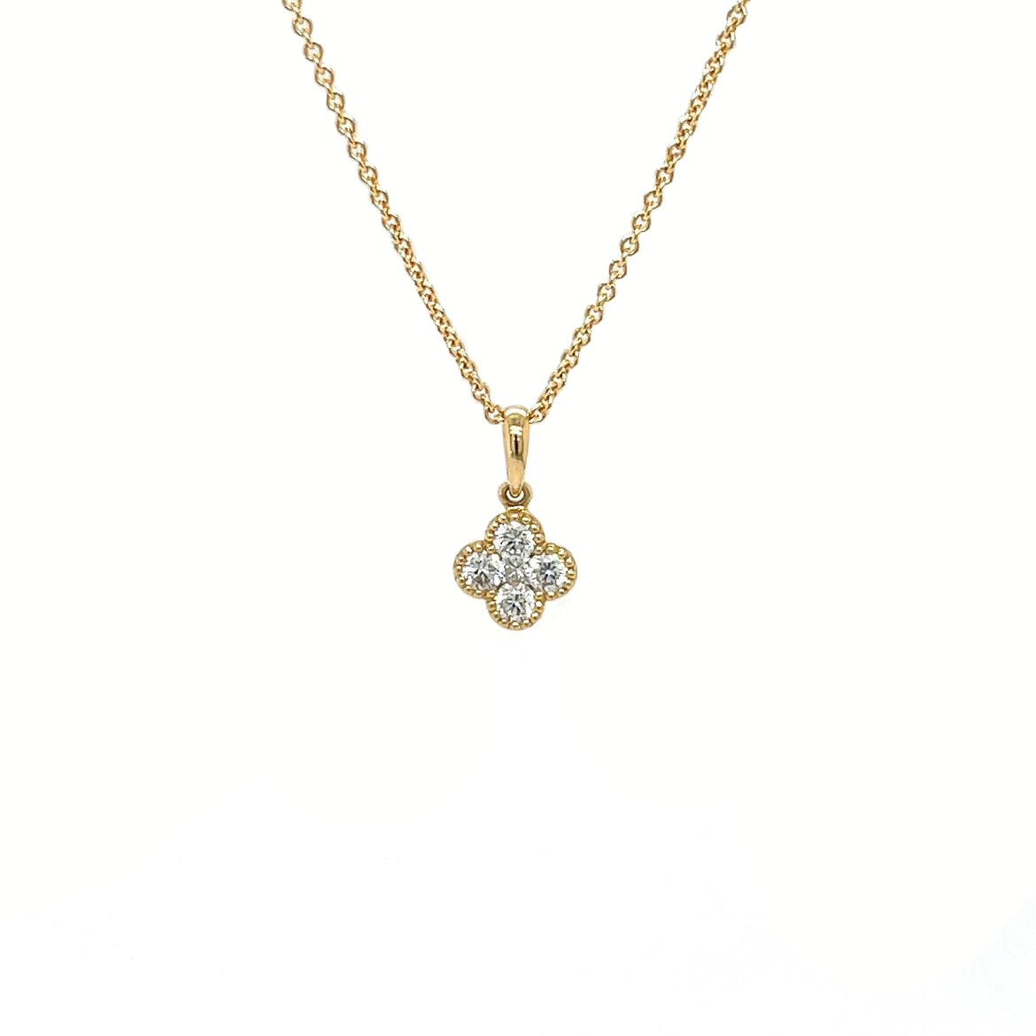 18ct Yellow Gold Diamond Clover Cluster Pendant & Chain