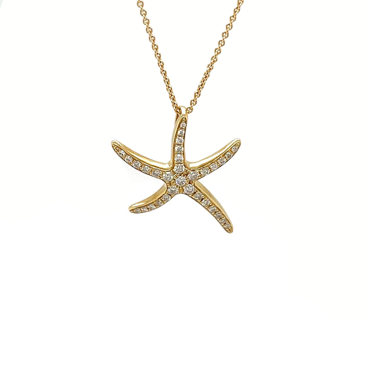 18ct Yellow Gold Diamond-Set Starfish Pendant & Chain